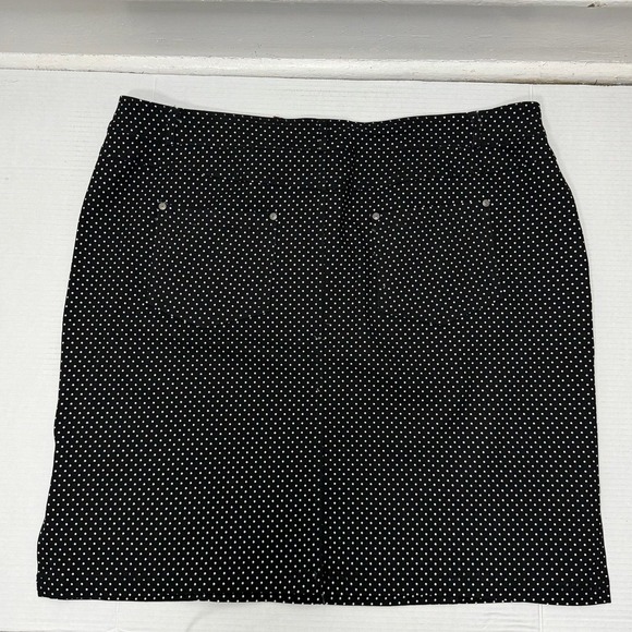 Sabrina Lauren Mini Skirt Black White Polka Dot Stretch Pocket Preppy Classic - Picture 13 of 14